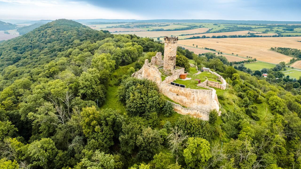 Die Mühlburg aus der Vogelperspektive