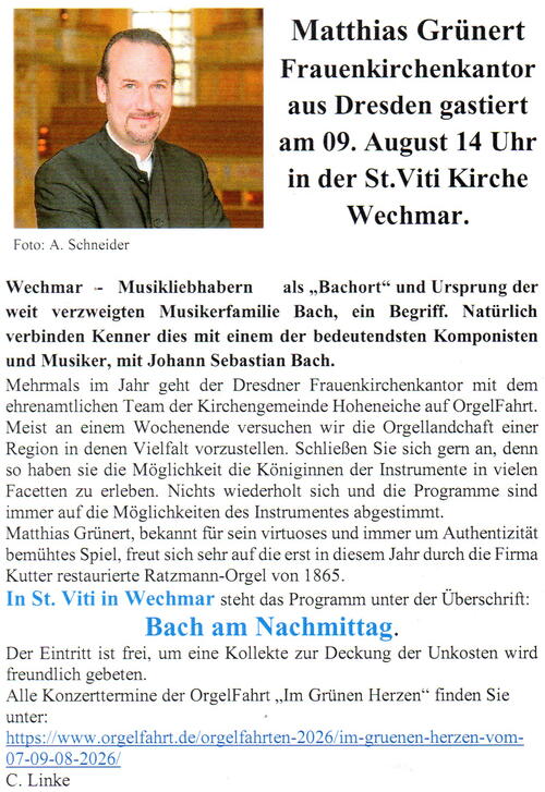 Orgelfahrt 2026 mit dem Kantor der Dresdner Frauenkirche Matthias Grünert