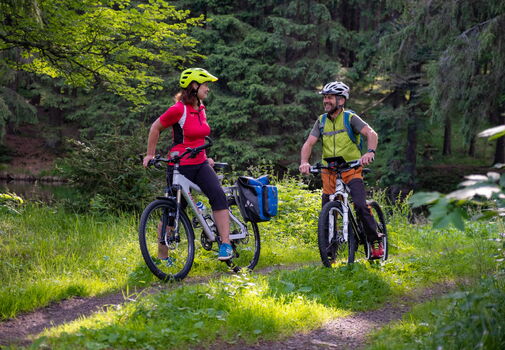 Fahrradfahrer auf dem Apfelstädt-Radweg / Rennsteig